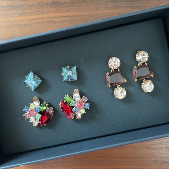 J. Crew Set of 3 Earrings Jewel Clusters - Picture 2 of 5